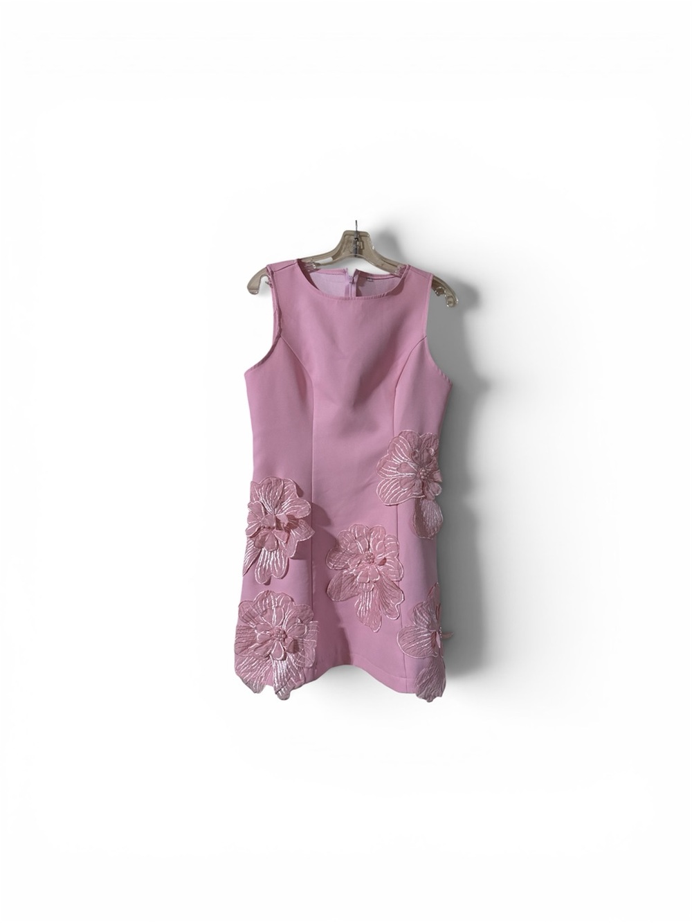 Sleeveless Pink Floral Appliqué Dress